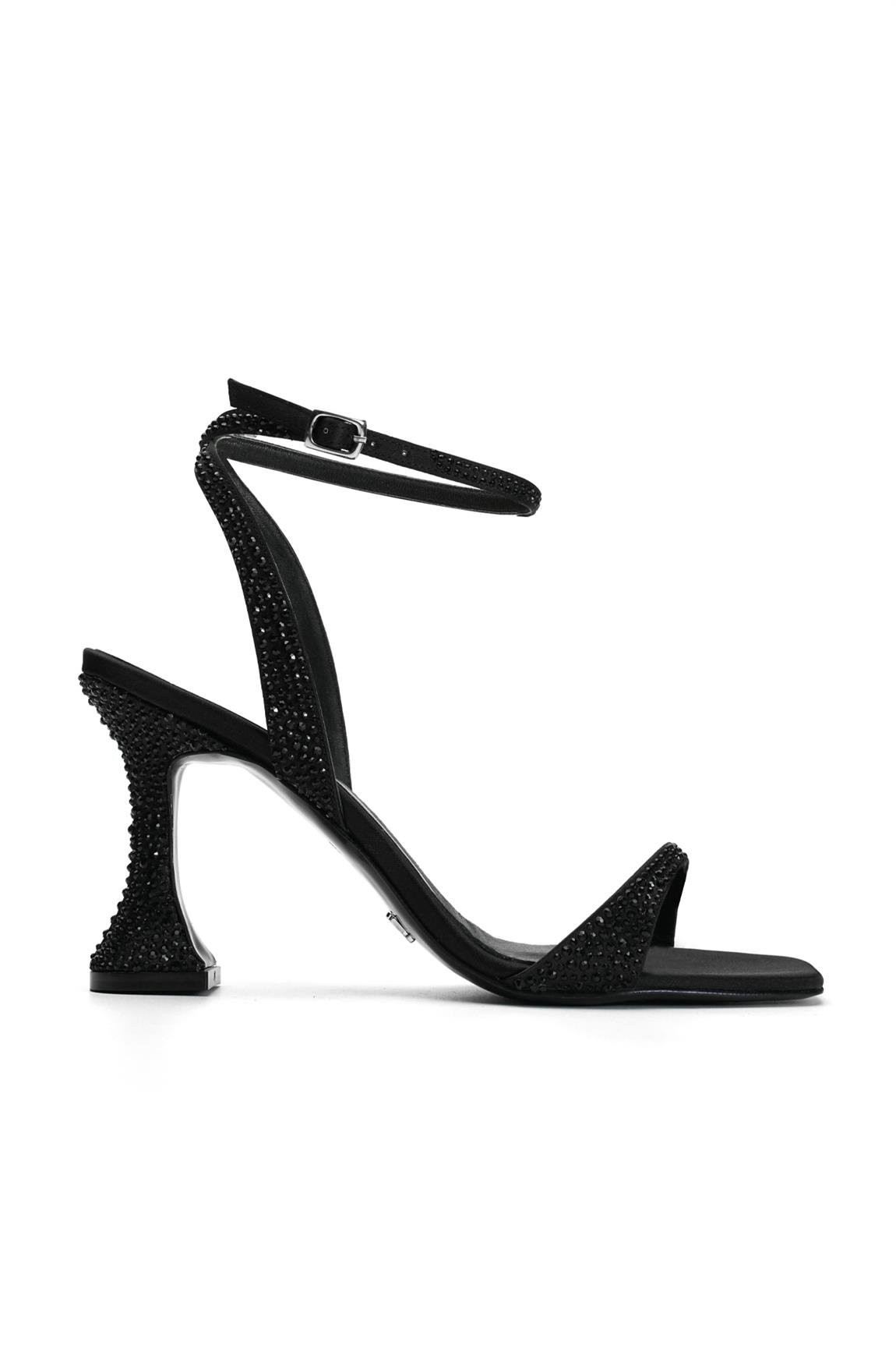 Jabotter Kristy Black Satin Stone 8 Cm Heeled Sandals