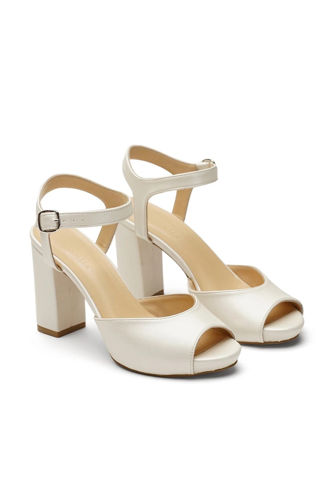 Jabotter Lines Leather Heeled Shoes - Pearl White