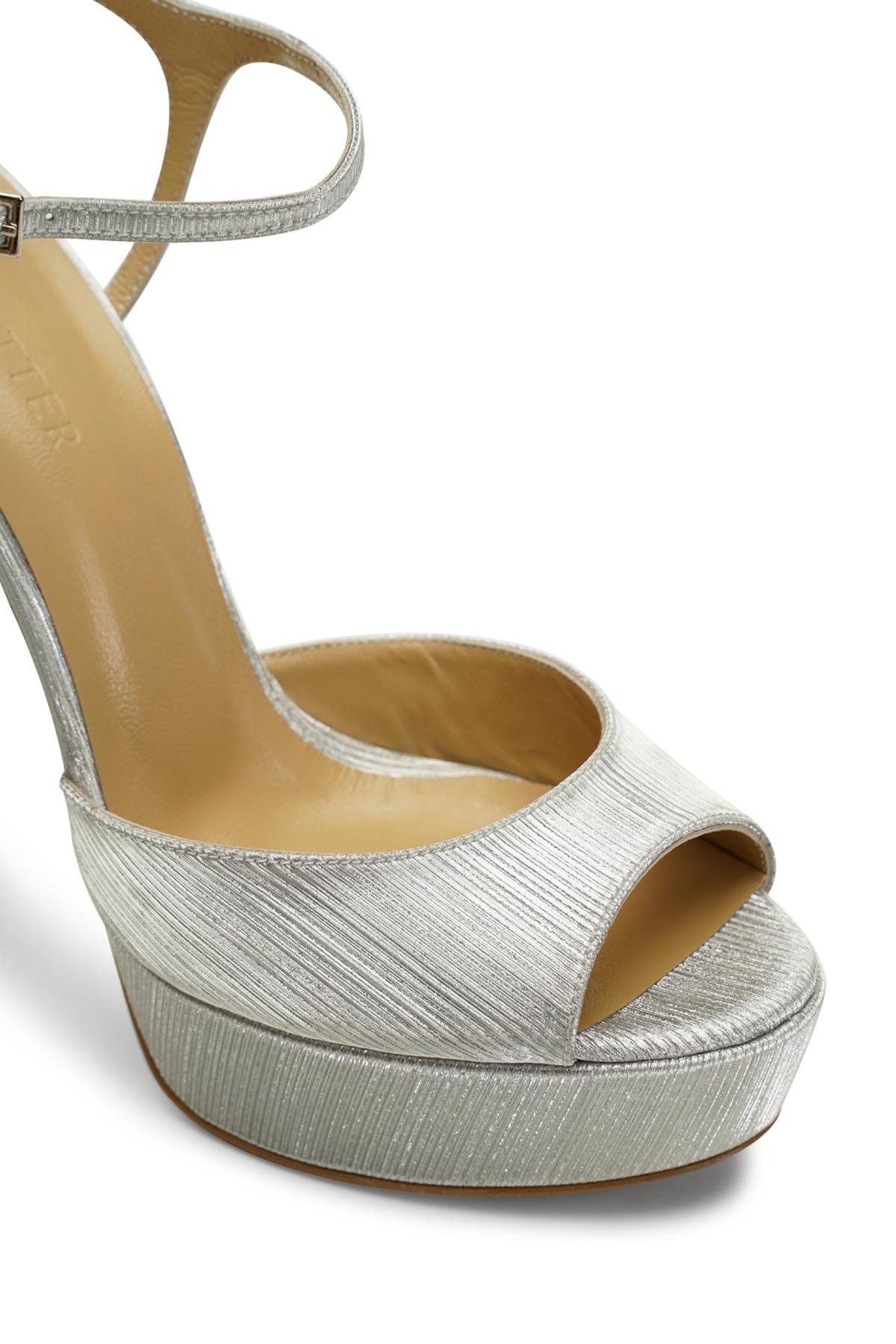 Jabotter Brida Çizgili Lame Simli Platform Topuklu Ayakkabı