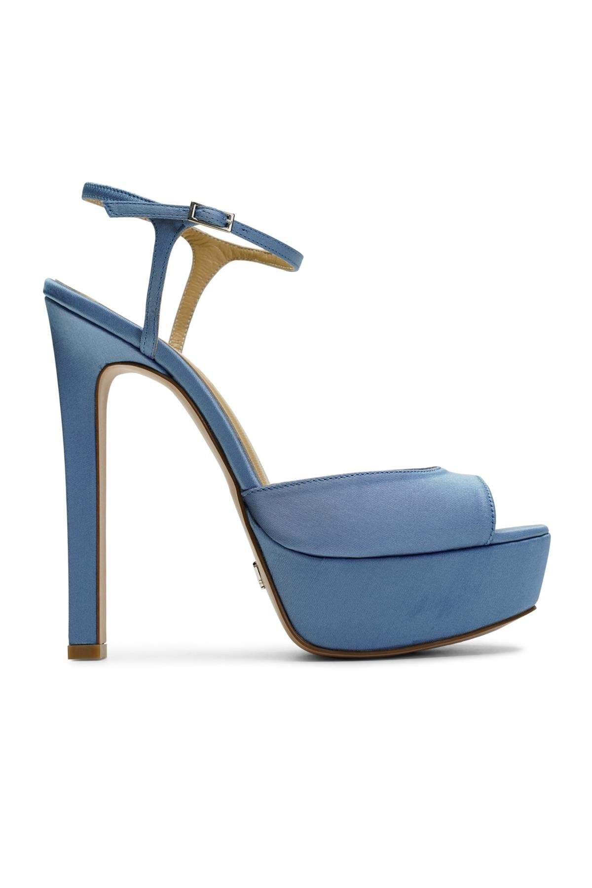 Jabotter Brida Mavi Saten Platform Topuklu Ayakkabı
