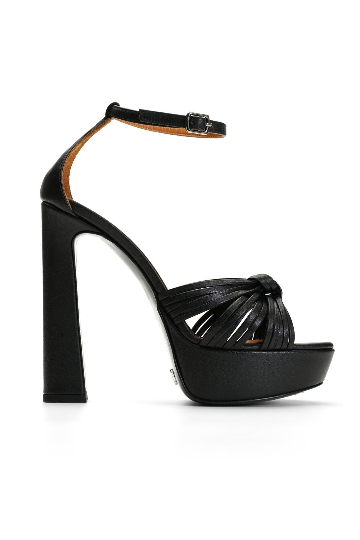 Jabotter Gwen Black Leather Platform Heeled Shoes