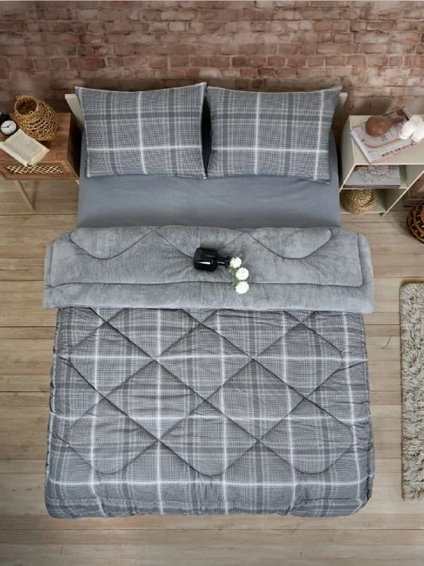 Battal Boy Çift Taraflı Lüx Welsoft Yorgan Elit Pofuduk Yumuşak Polar Yorgan ve Yastık Kılıfı - SAFİR GRİ