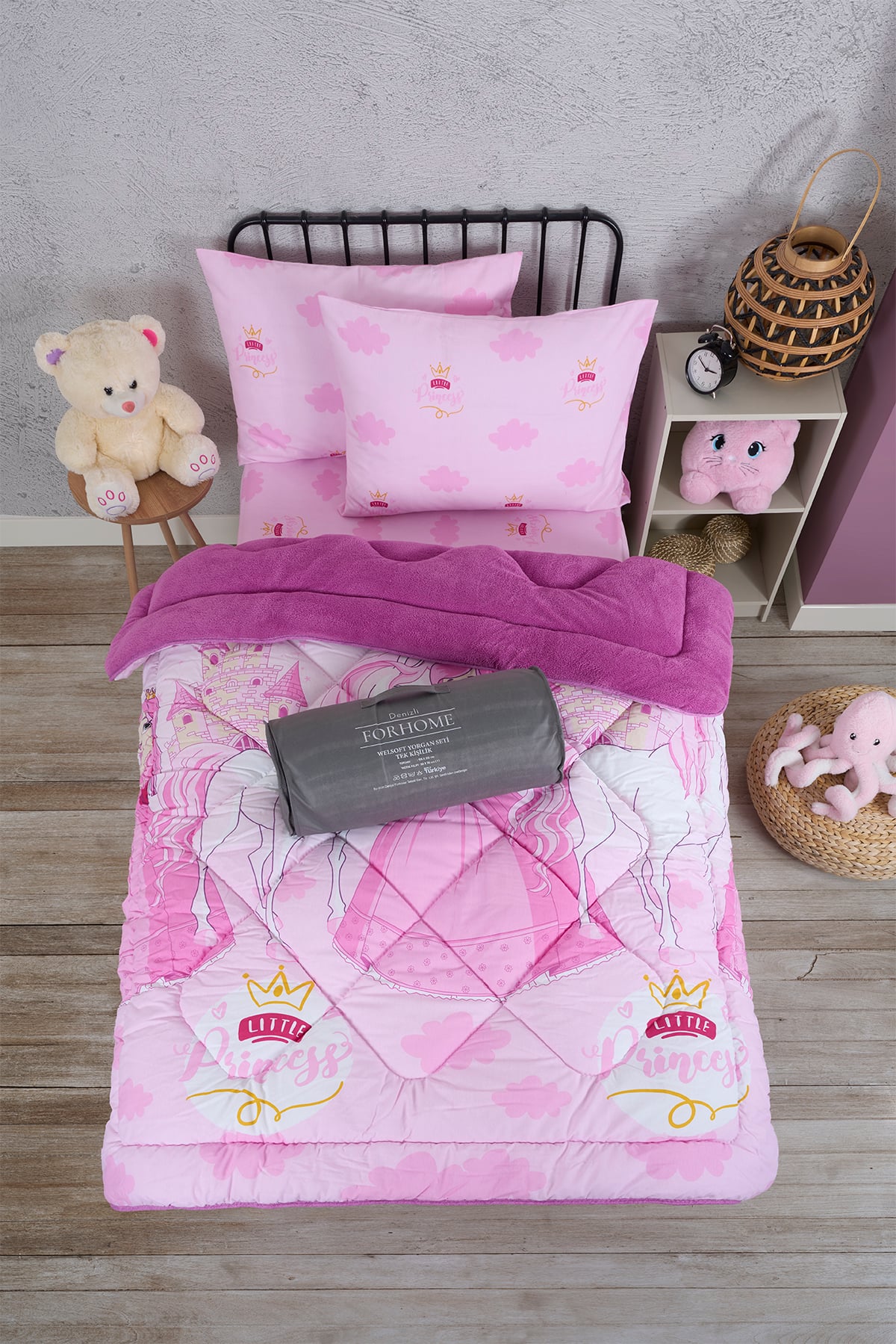 Tek Kişilik Uyku Seti Çift Taraflı Wellsoft Pofuduk Polar Yorgan Yastık Kılıfı ve 100x200 Lastikli Çarşaf - PRENSES MÜRDÜM
