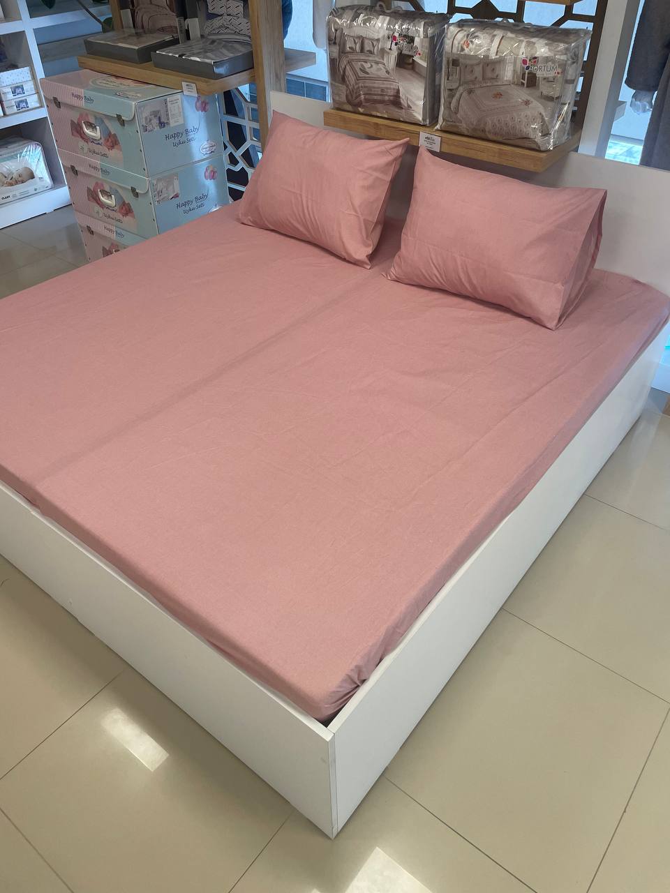 180*200 +30 Derinlikli Çift Kişilik Pamuklu Lastikli Çarşaf - PUDRA