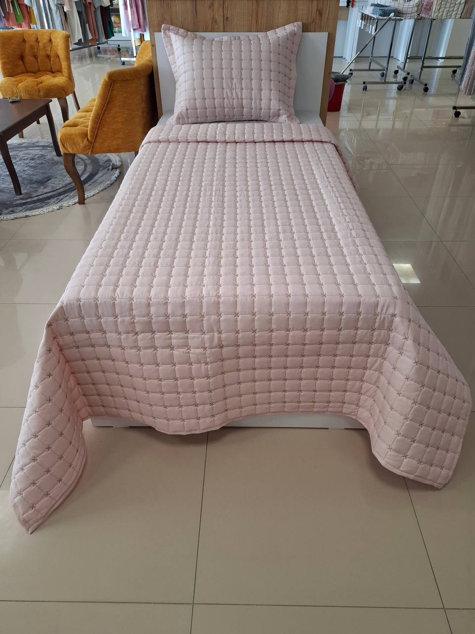 Micro Nakışlı Tek Kişilik Yatak Örtüsü Takımı - PUDRA