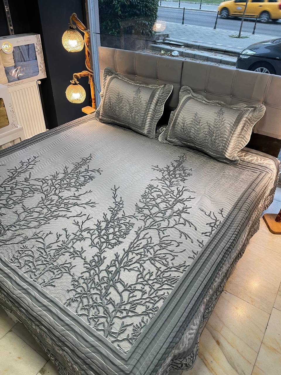 Çift Kişilik Battal Boy Yatak Örtüsü Takımı Eylül Gri