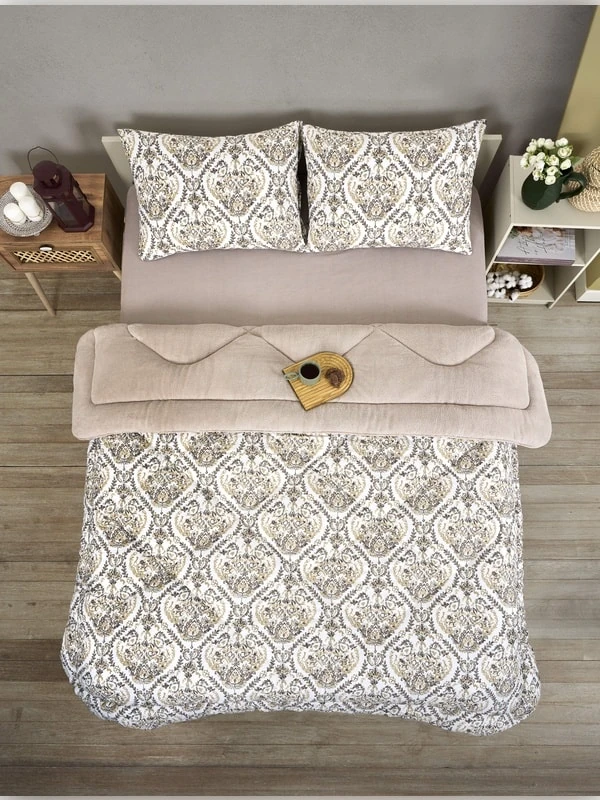 Battal Boy Çift Taraflı Lüx Welsoft Yorgan Elit Pofuduk Yumuşak Polar Yorgan ve Yastık Kılıfı - AKSU BEJ