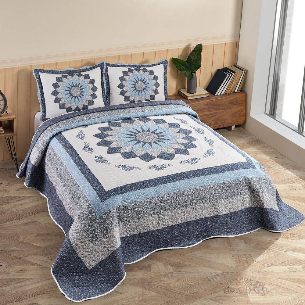 Çift Kişilik Battal Boy  Yatak Örtüsü Takımı Gloria Mavi