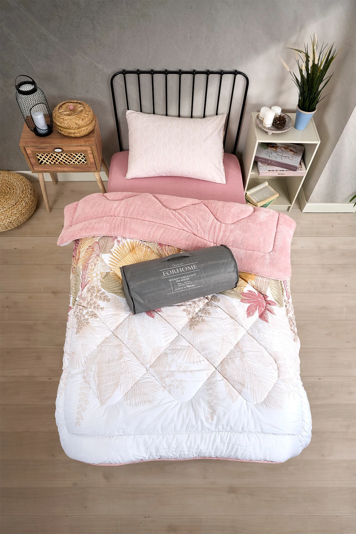 Tek Kişilik Yorgan Çift Taraflı Lüx Welsoft  Elit Yorgan Pofuduk Yumuşak Yorgan ve Yastık Kılıfı - ALENA PUDRA
