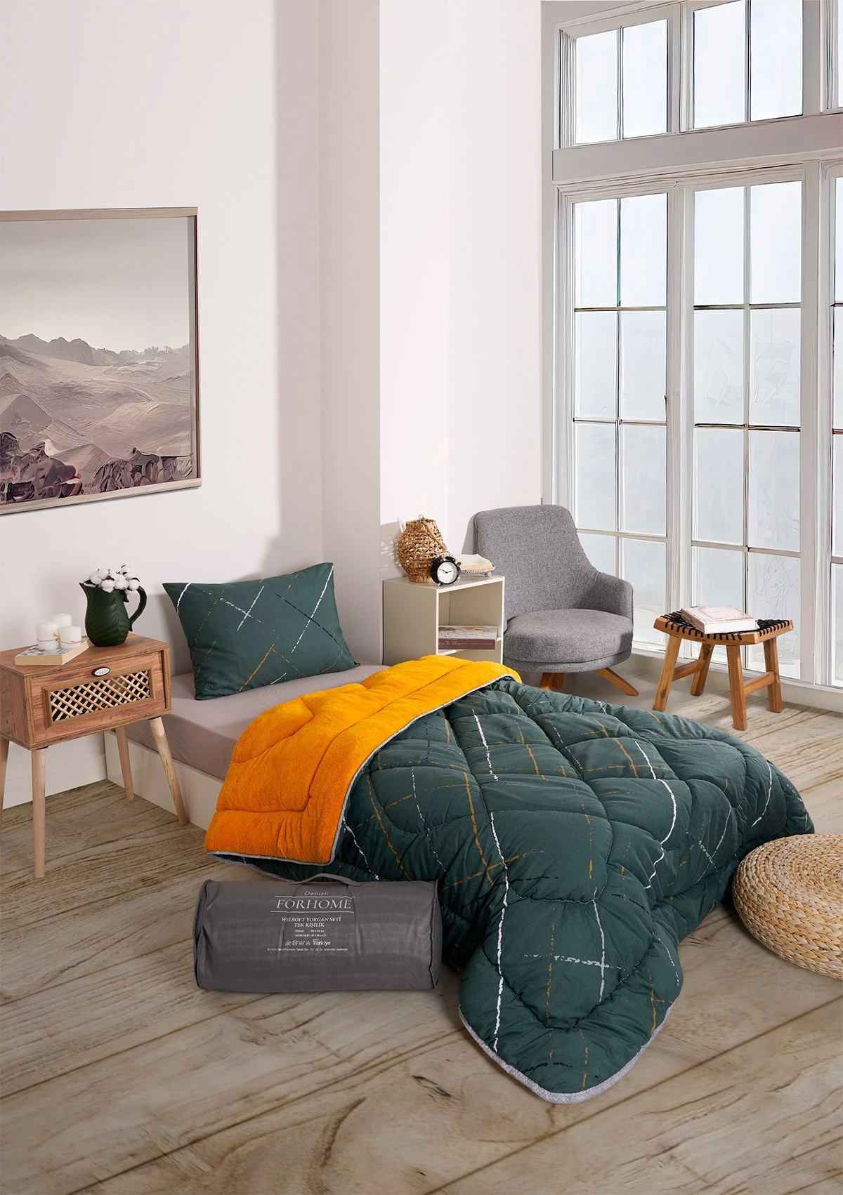 Tek Kişilik Yorgan Çift Taraflı Lüx Welsoft  Elit Yorgan Pofuduk Yumuşak Yorgan ve Yastık Kılıfı - YANSIMA HARDAL