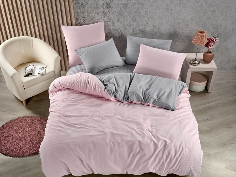 Çift Kişilik Pamuk Saten Nevresim Takımı Pudra