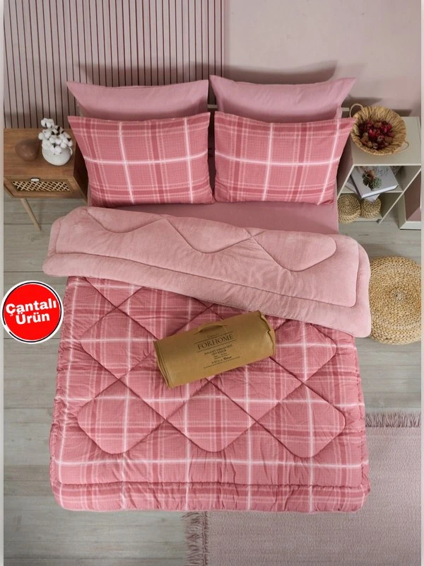 Çift Kişilik Uyku Seti Welsoft Uyku Seti  Çift Taraflı  Lüx Welsoft Yorgan ve  Battal Lastikli Çarşaflı - SAFİR PUDRA