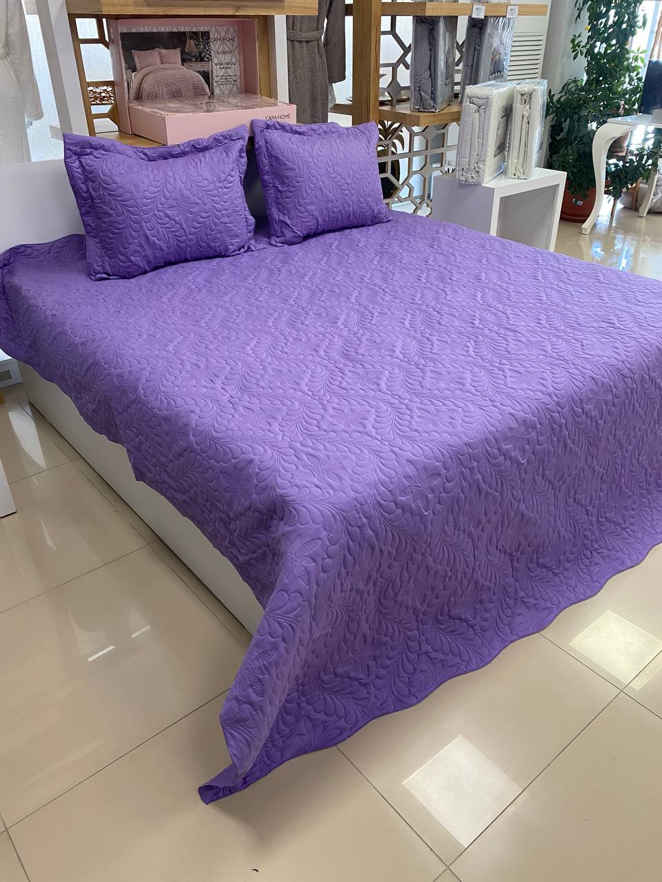 Çift Kişilik Battal Boy  Yatak Örtüsü Takımı Lila