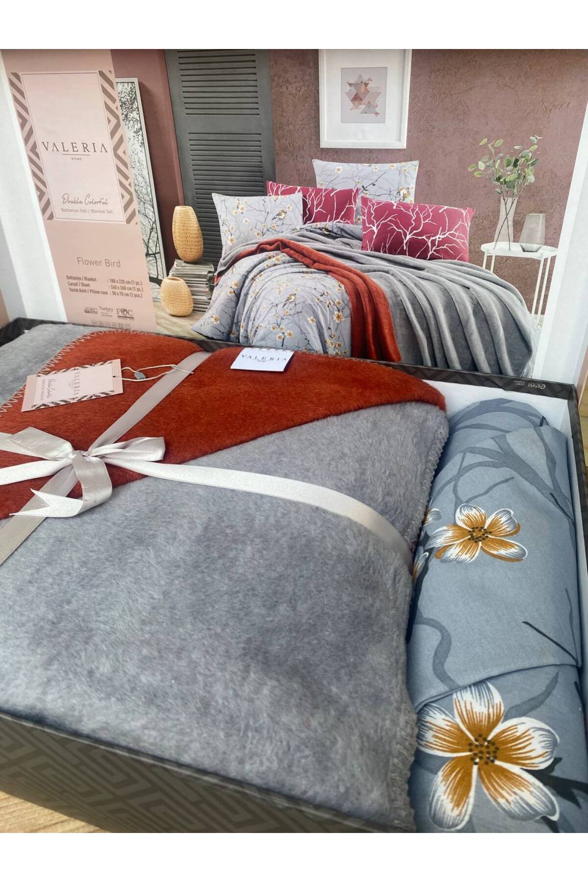 Jakarlı Çift Kişilik Battaniye Seti Çarşaf ve Yastık Kılıfı