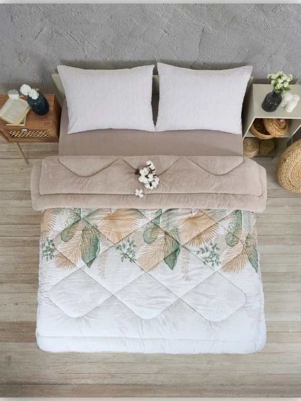 Battal Boy Çift Taraflı Lüx Welsoft Yorgan Elit Pofuduk Yumuşak Polar Yorgan ve Yastık Kılıfı - ALENA BEJ