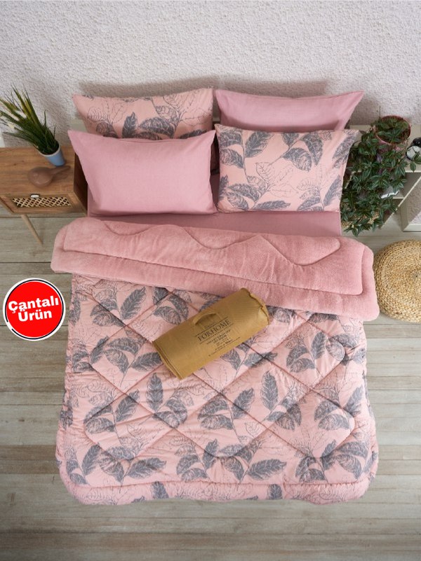 Çift Kişilik Uyku Seti Welsoft Uyku Seti  Çift Taraflı  Lüx Welsoft Yorgan ve  Battal Lastikli Çarşaflı - ARINA PUDRA