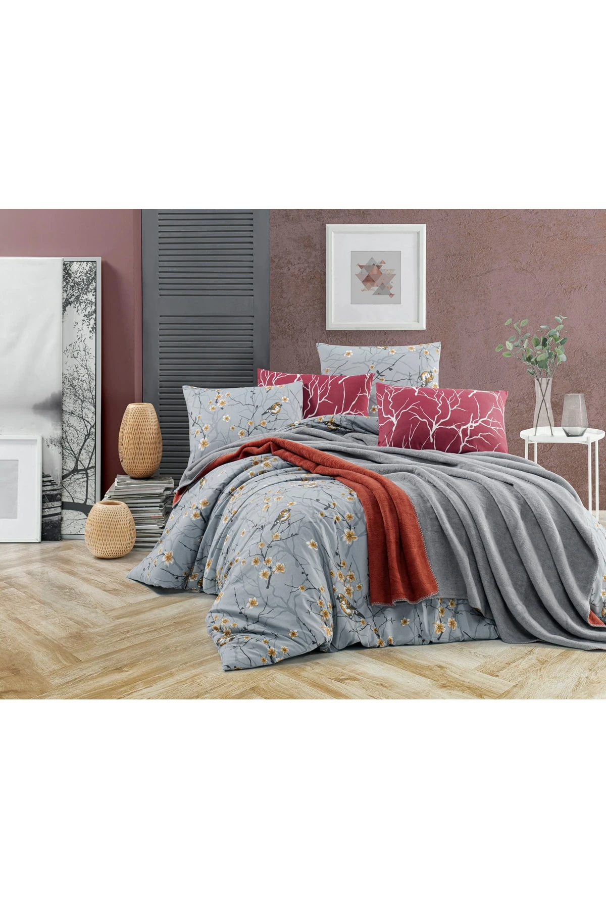 Jakarlı Çift Kişilik Battaniye Seti Çarşaf ve Yastık Kılıfı