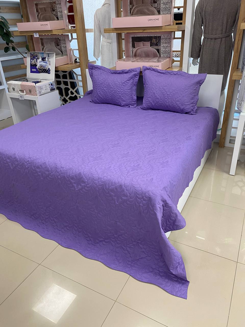 Çift Kişilik Battal Boy  Yatak Örtüsü Takımı Lila