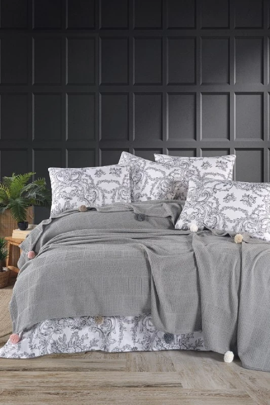 Soho Serisi Çift Kişilik Ponponlu Çeyizlik Pike Takımı