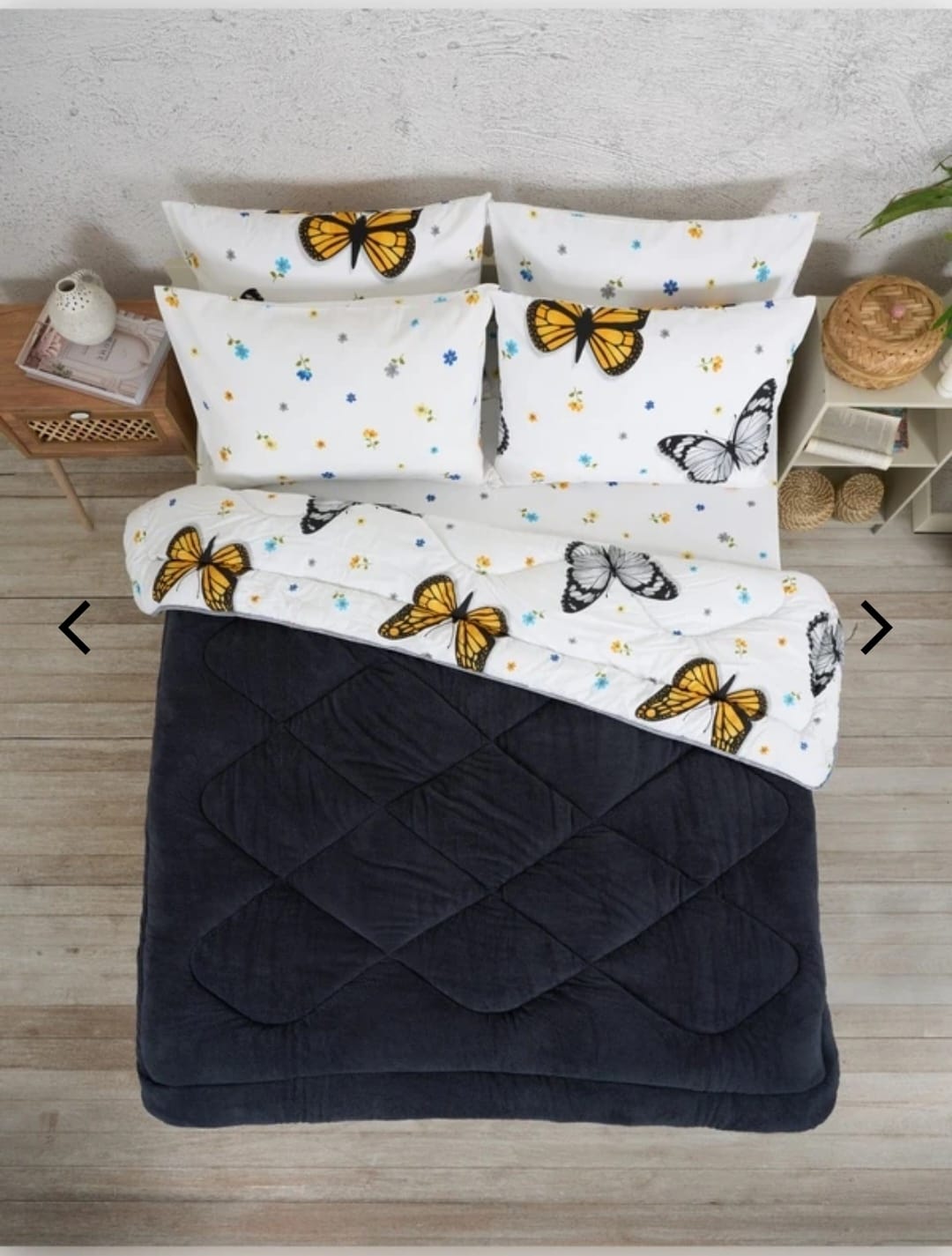 Battal Boy Kelebek Desenli Welsoft Uyku Seti  - Antrasit Kelebek