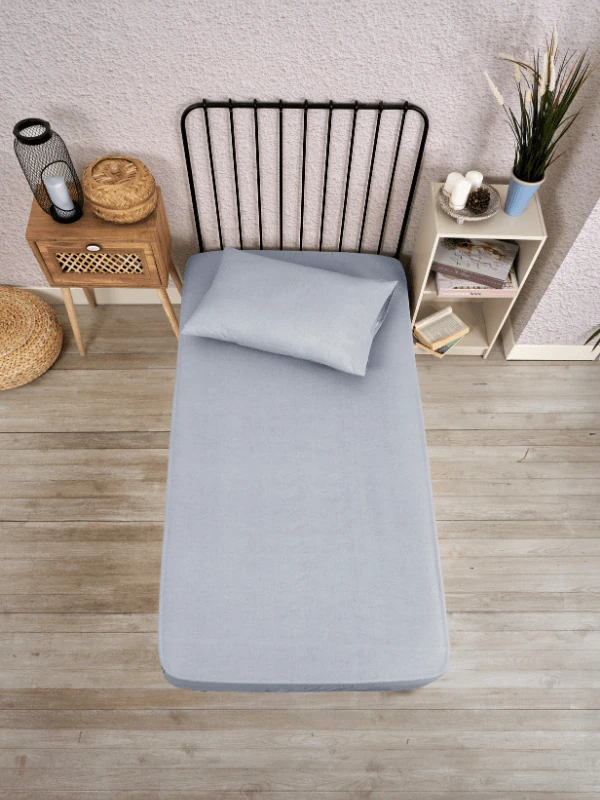 Tek Kişilik Pamuklu Düz Renk Fitted Lastikli Çarşaf Takımı - Gri