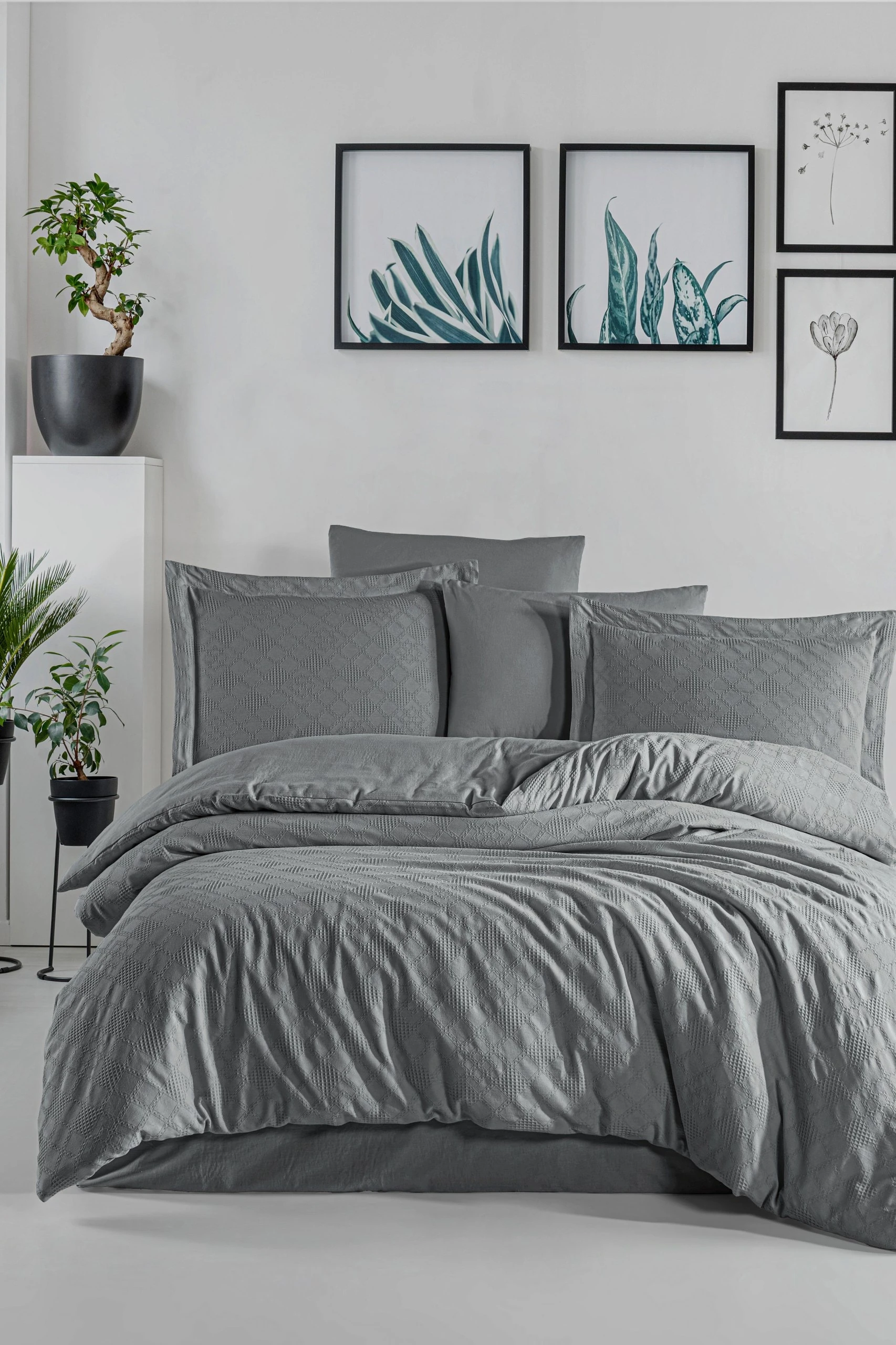 Çift Kişilik Premium Jakarlı Çeyizlik Nevresim Takımı - Gri