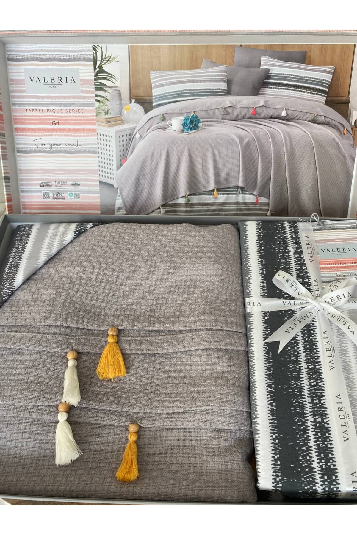 Çift Kişilik Püsküllü Çeyizlik Pike Takımı 4 Parça Pike Seti