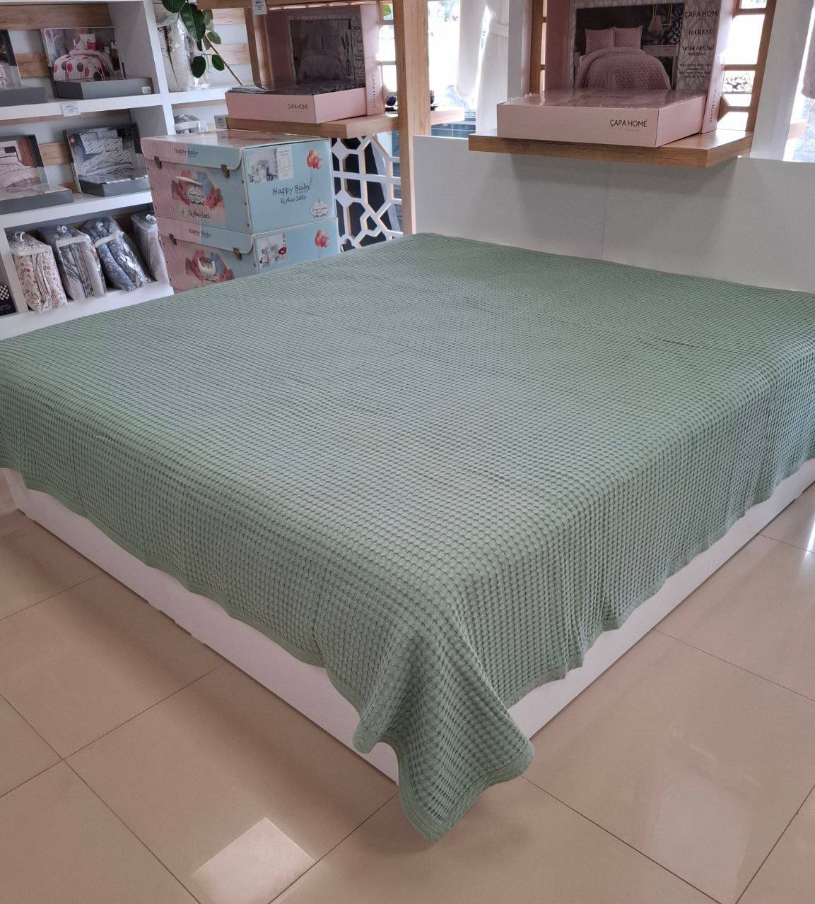 Çift Kişilik Battal Boy Pamuk Havuzlu Tek Pike - YEŞİL