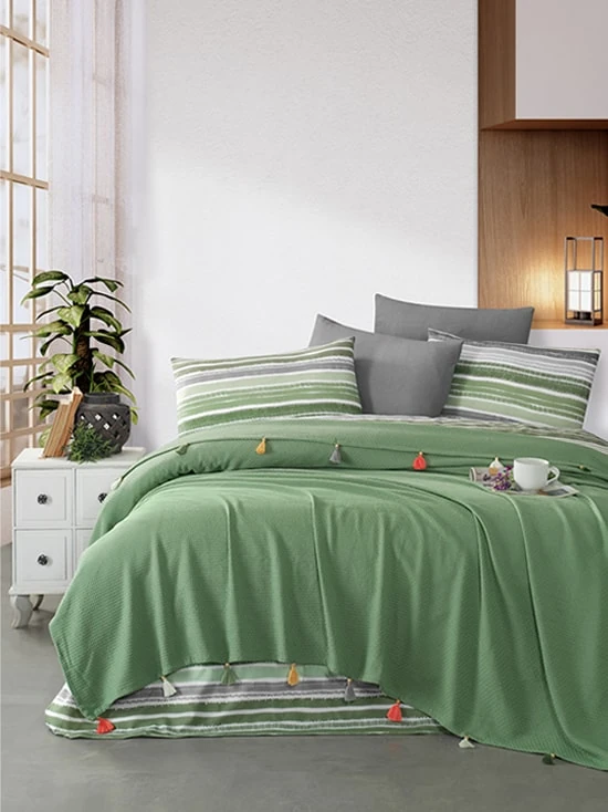 Tek Kişilik Püsküllü Pike Takımı - YEŞİL