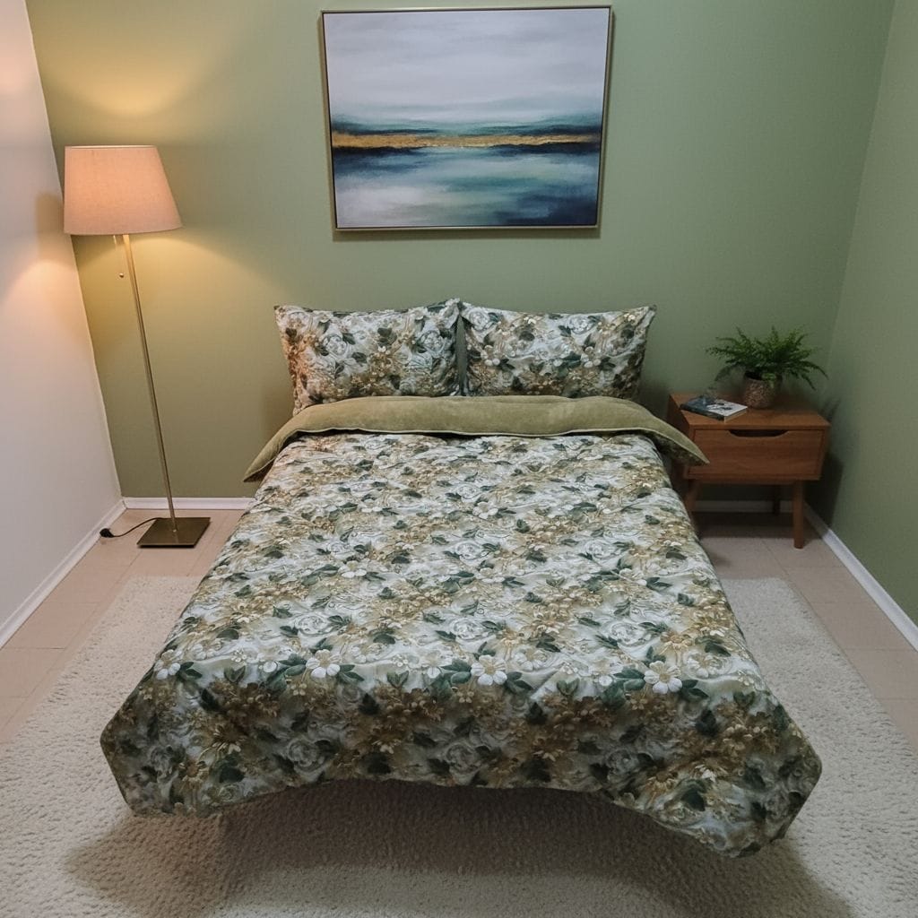 % 100 PamukKumaş 5 Boyutlu Welsoft YorganSeti Battal Boy Yeşil Gold Yorgan Ve YastıkKIlıfı