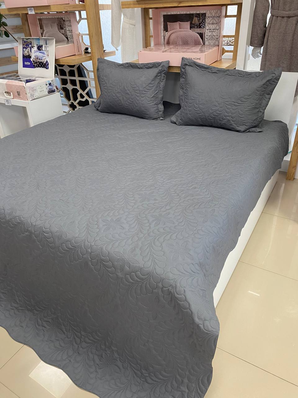 Çift Kişilik Battal Boy  Yatak Örtüsü Takımı Antrasit