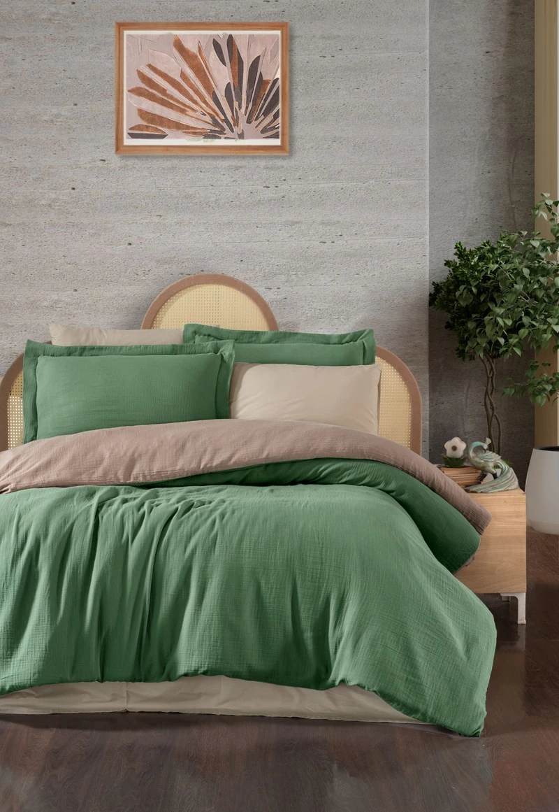 MÜSLİN SERİES ÇİFT KİŞİLİK NEVRESİM TAKIMI - YEŞİL