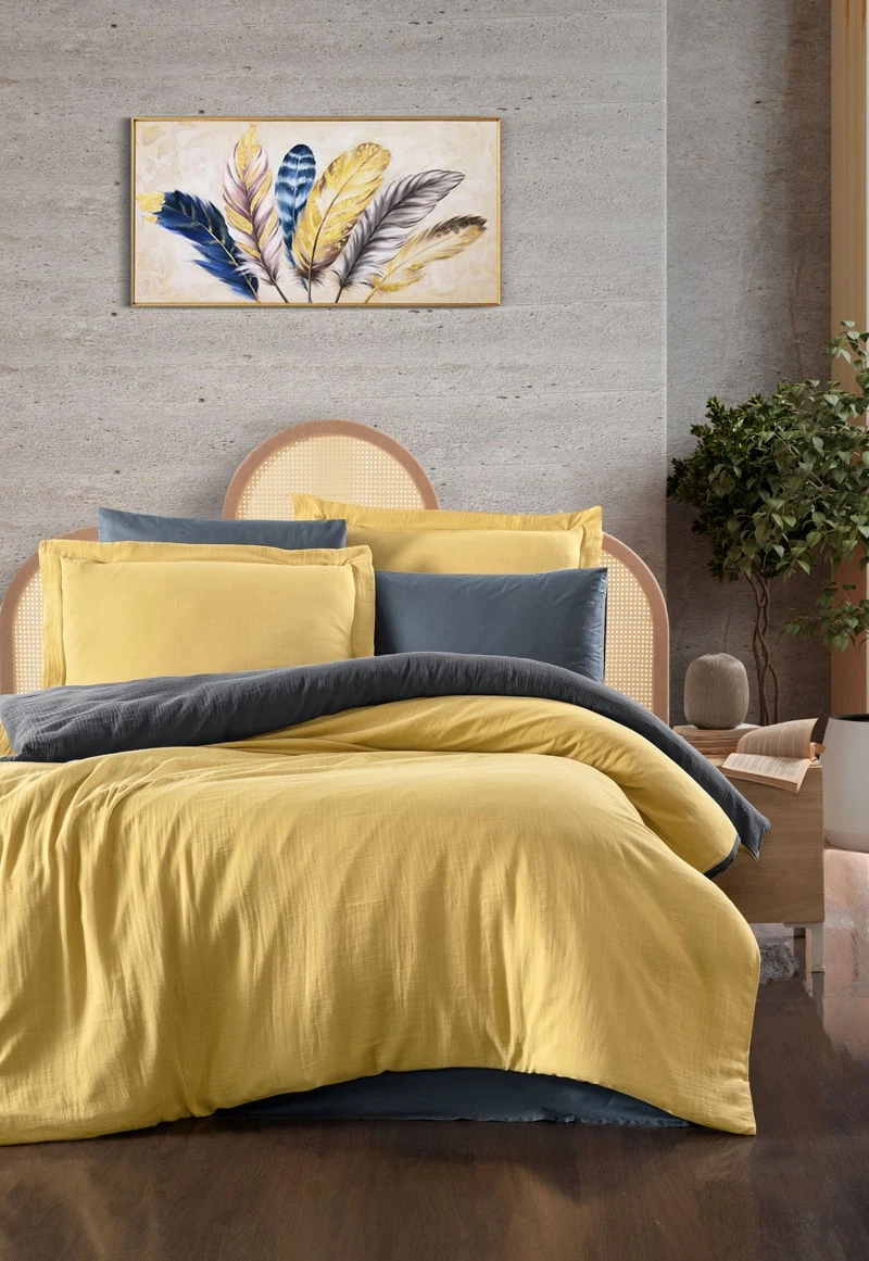 MÜSLİN SERİES ÇİFT KİŞİLİK NEVRESİM TAKIMI - HARDAL