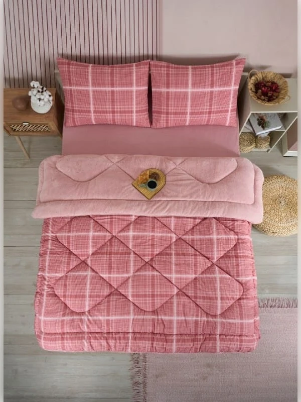 Battal Boy Çift Taraflı Lüx Welsoft Yorgan Elit Pofuduk Yumuşak Polar Yorgan ve Yastık Kılıfı - SAFİR PUDRA