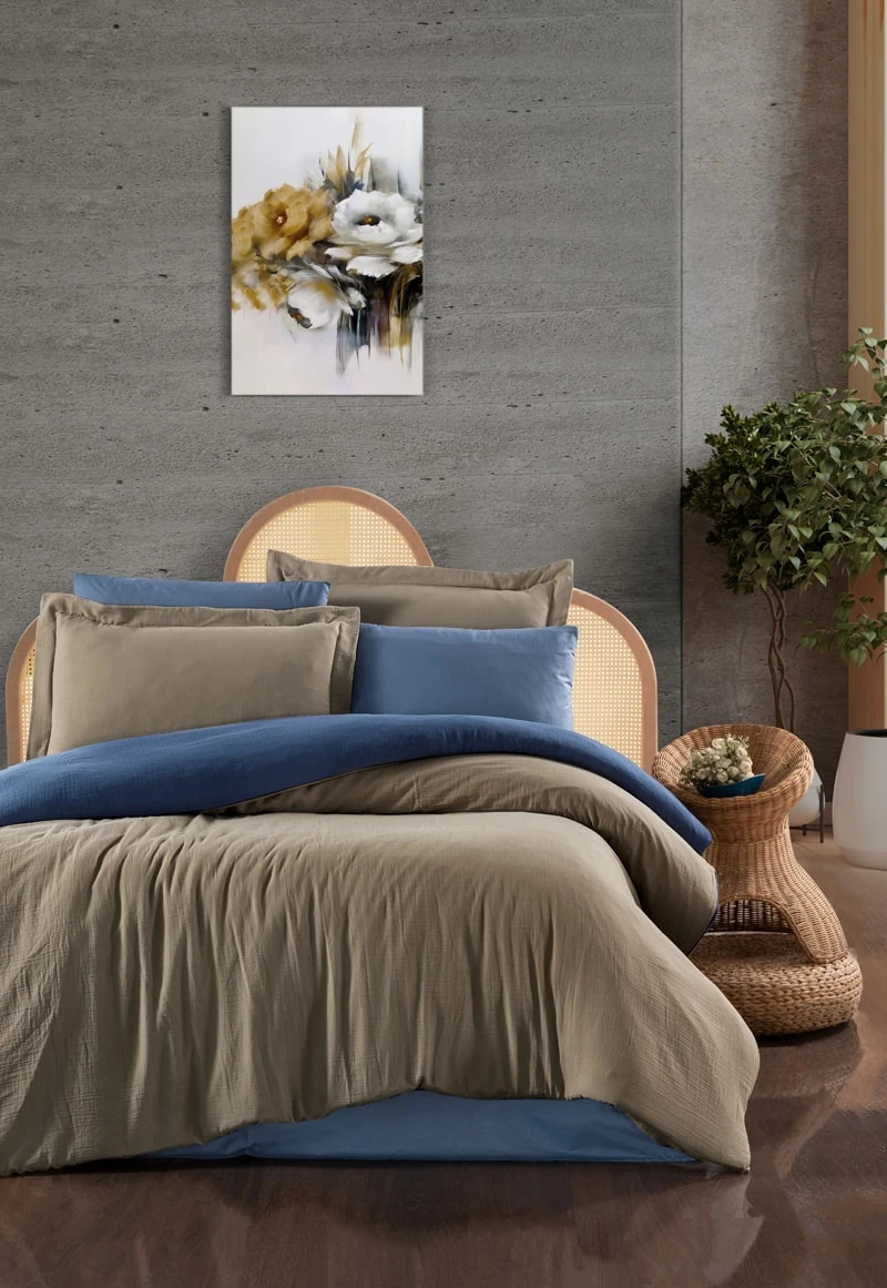 MÜSLİN SERİES ÇİFT KİŞİLİK NEVRESİM TAKIMI - KAHVE