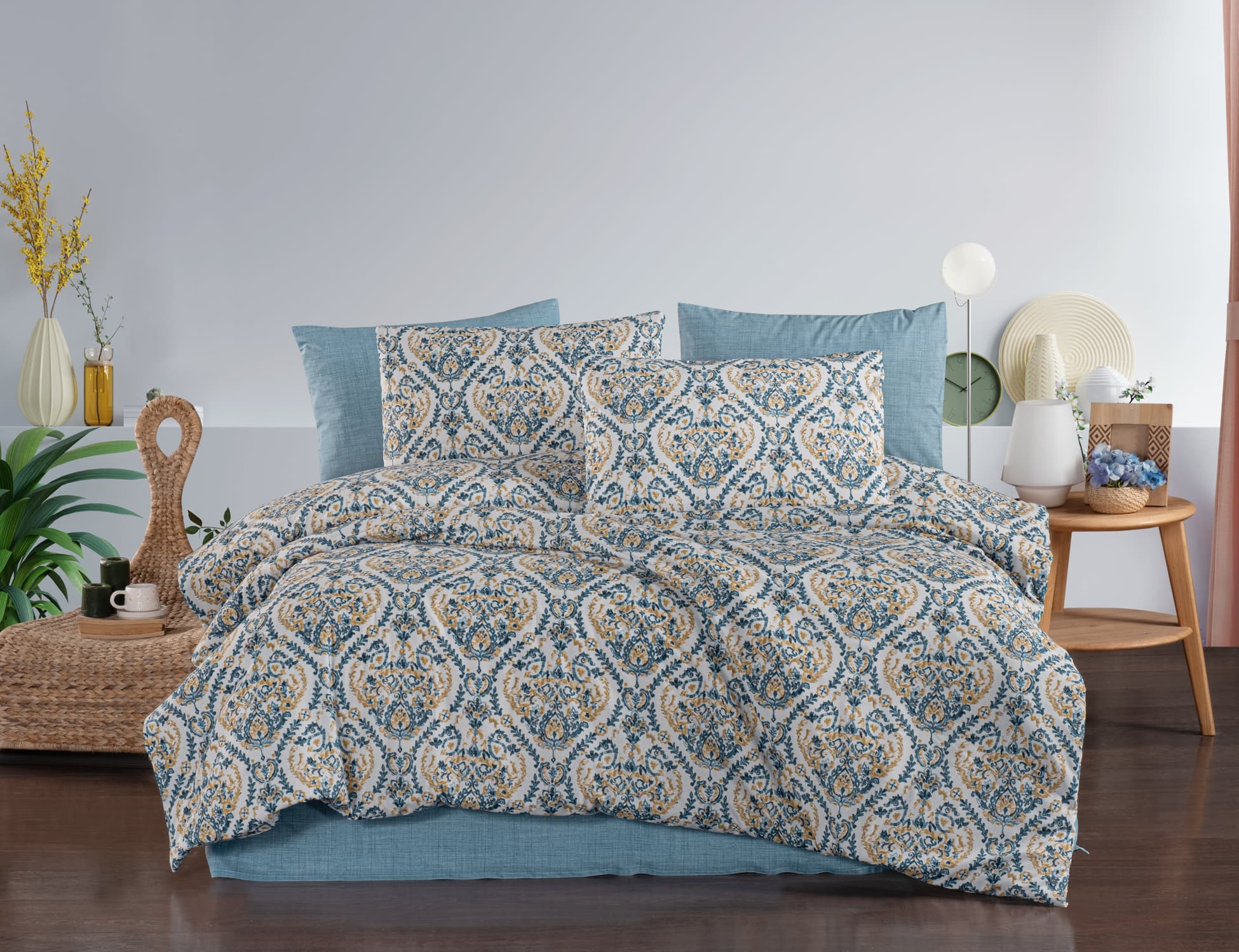 Nevresim Takımı Çift Kişilik Pamuklu Ranforce - AKSU MAVİ