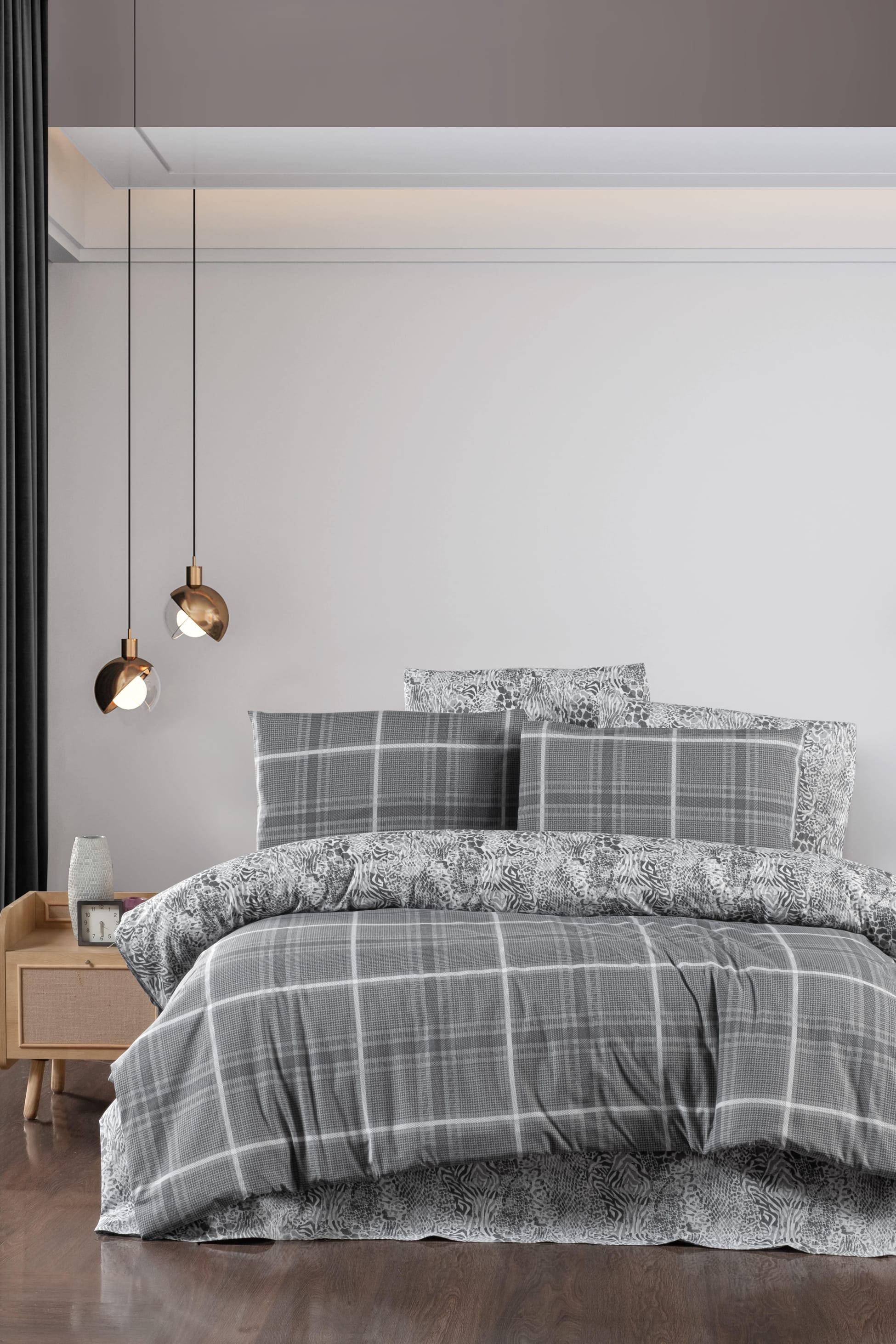 Nevresim Takımı Çift Kişilik Pamuklu Ranforce - SAFİR GRİ