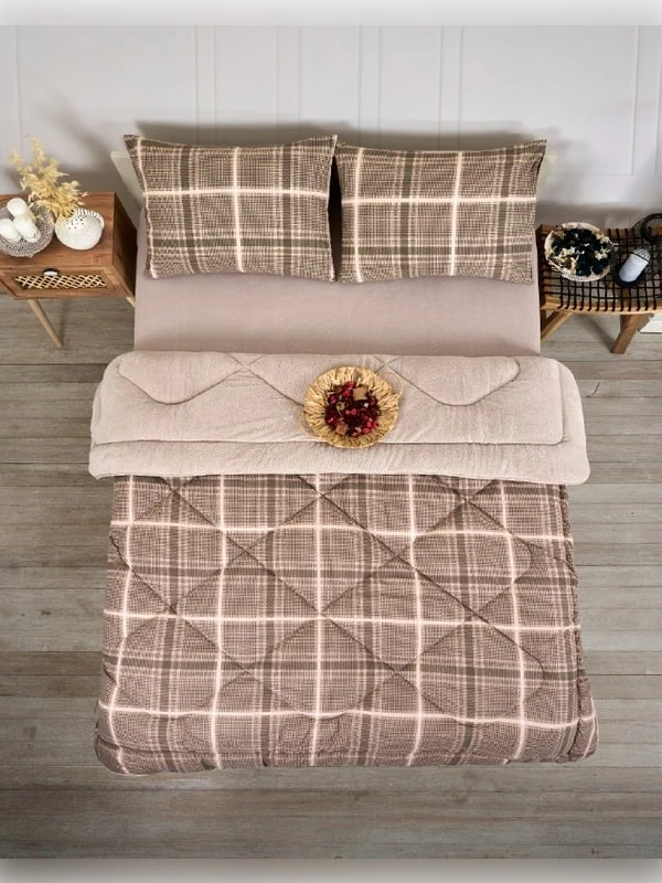 Battal Boy Çift Taraflı Lüx Welsoft Yorgan Elit Pofuduk Yumuşak Polar Yorgan ve Yastık Kılıfı - SAFİR BEJ