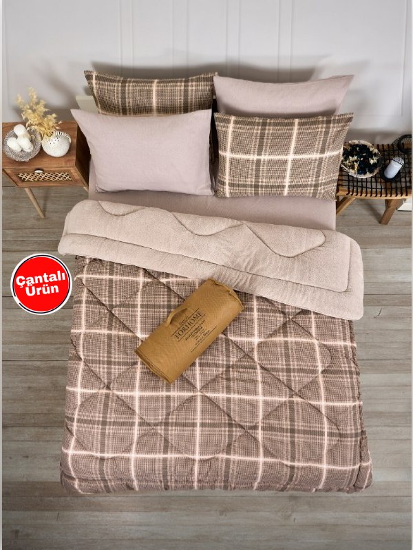 Çift Kişilik Uyku Seti Welsoft Uyku Seti  Çift Taraflı  Lüx Welsoft Yorgan ve  Battal Lastikli Çarşaflı - SAFİR BEJ