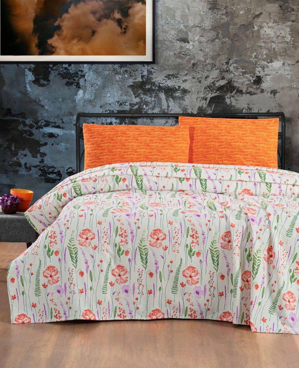 Çift Kişilik Pamuklu Baskılı Tek Pike - BAHAR