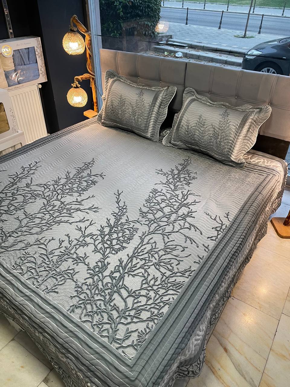 Çift Kişilik Battal Boy Yatak Örtüsü Takımı Eylül Gri