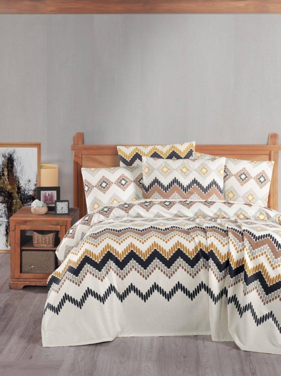 Çift Kişilik Pamuklu Baskılı Tek Pike - COZA