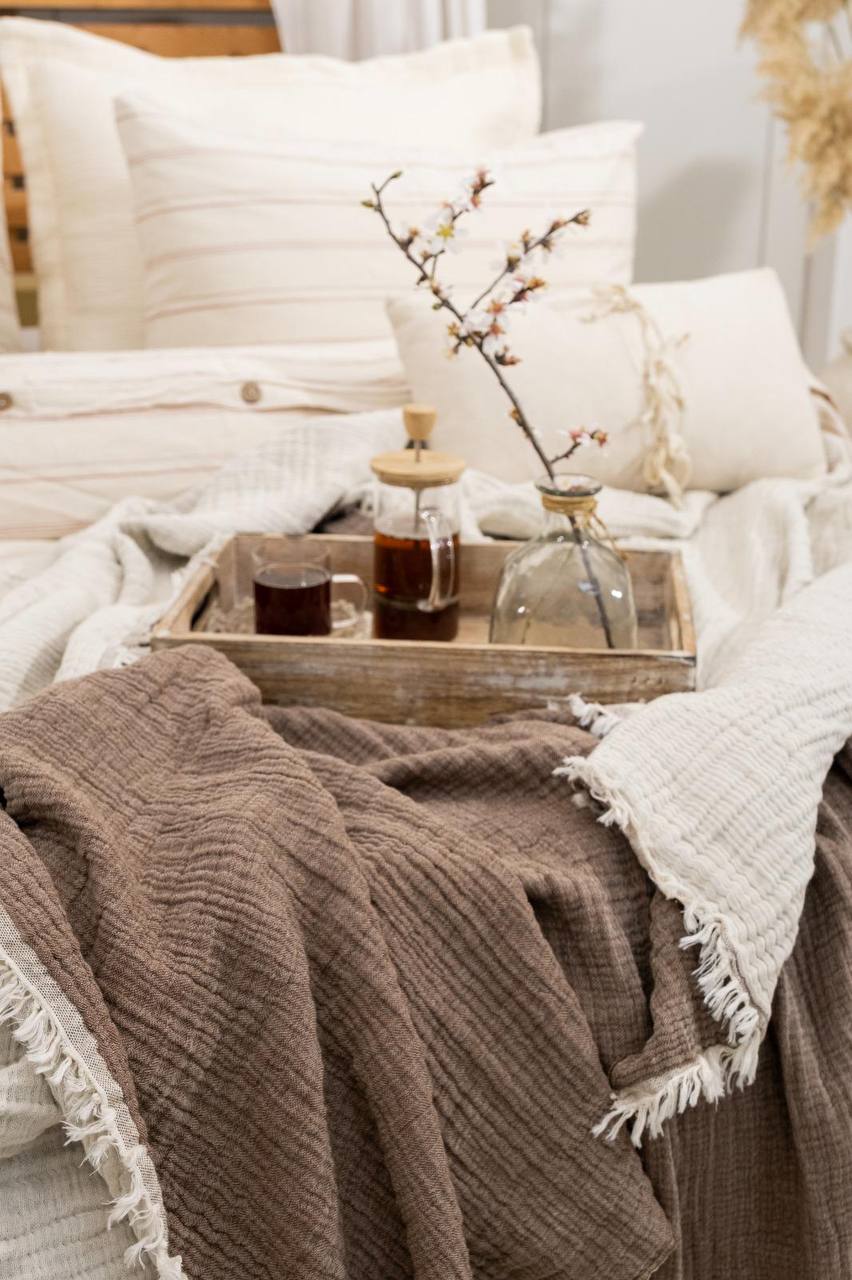 4 Katlı Müslin Battal Boy Yatak Örtüsü 240x280 cm - Antrasit