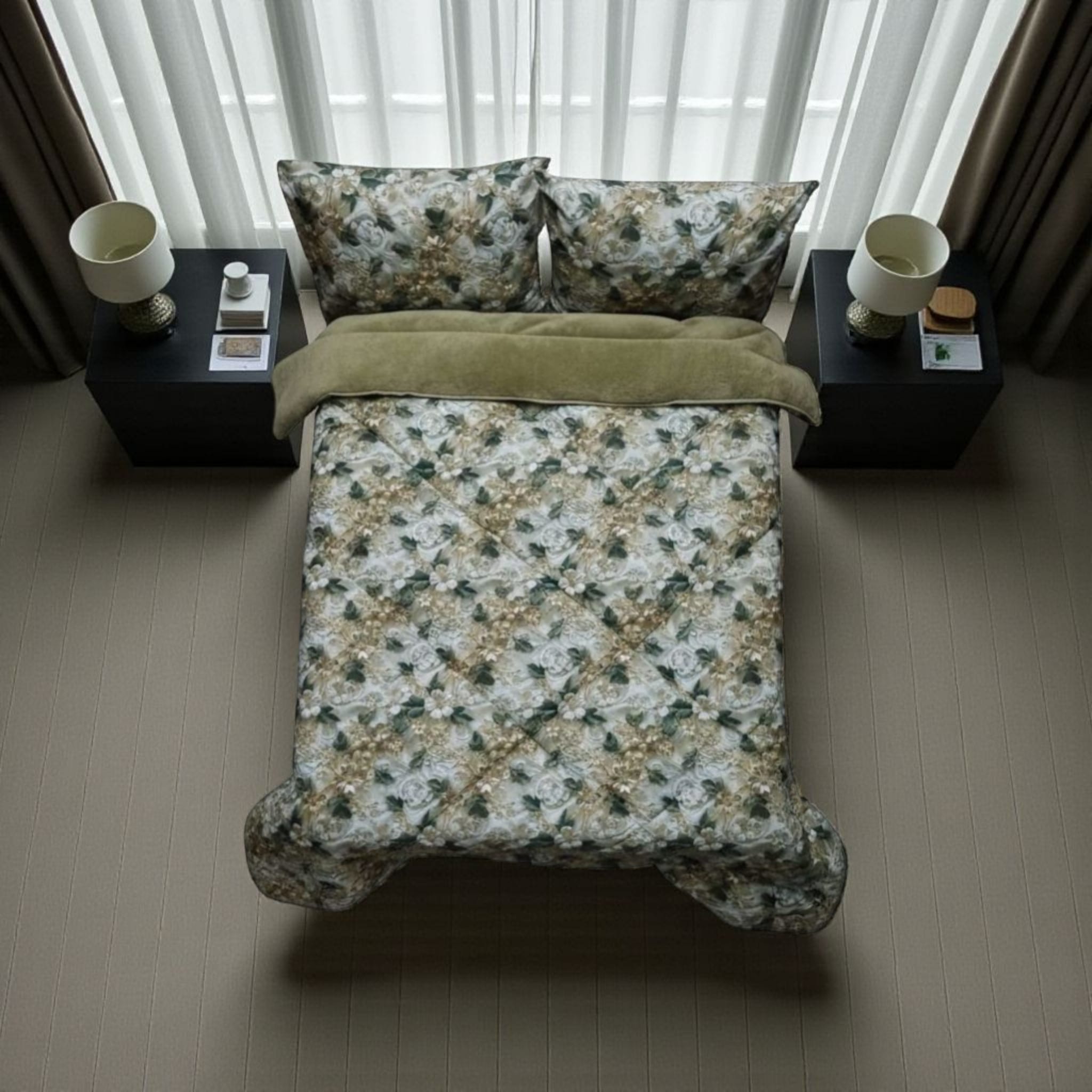 % 100 PamukKumaş 5Boyutlu Lüx Welsot BattalBoy Uyku Seti YeşilGold 215 x 235 Yorgan 180x 200 Cm çarşafYastık kılıfı 