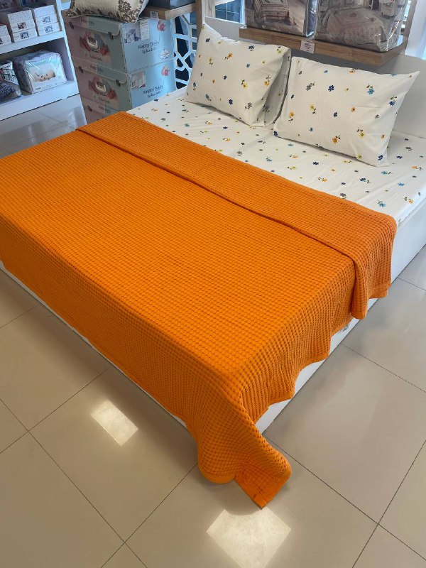 Çift Kişilik Battal Boy Havuzlu % 100 Pamuklu Pike Takımı - TURUNCU