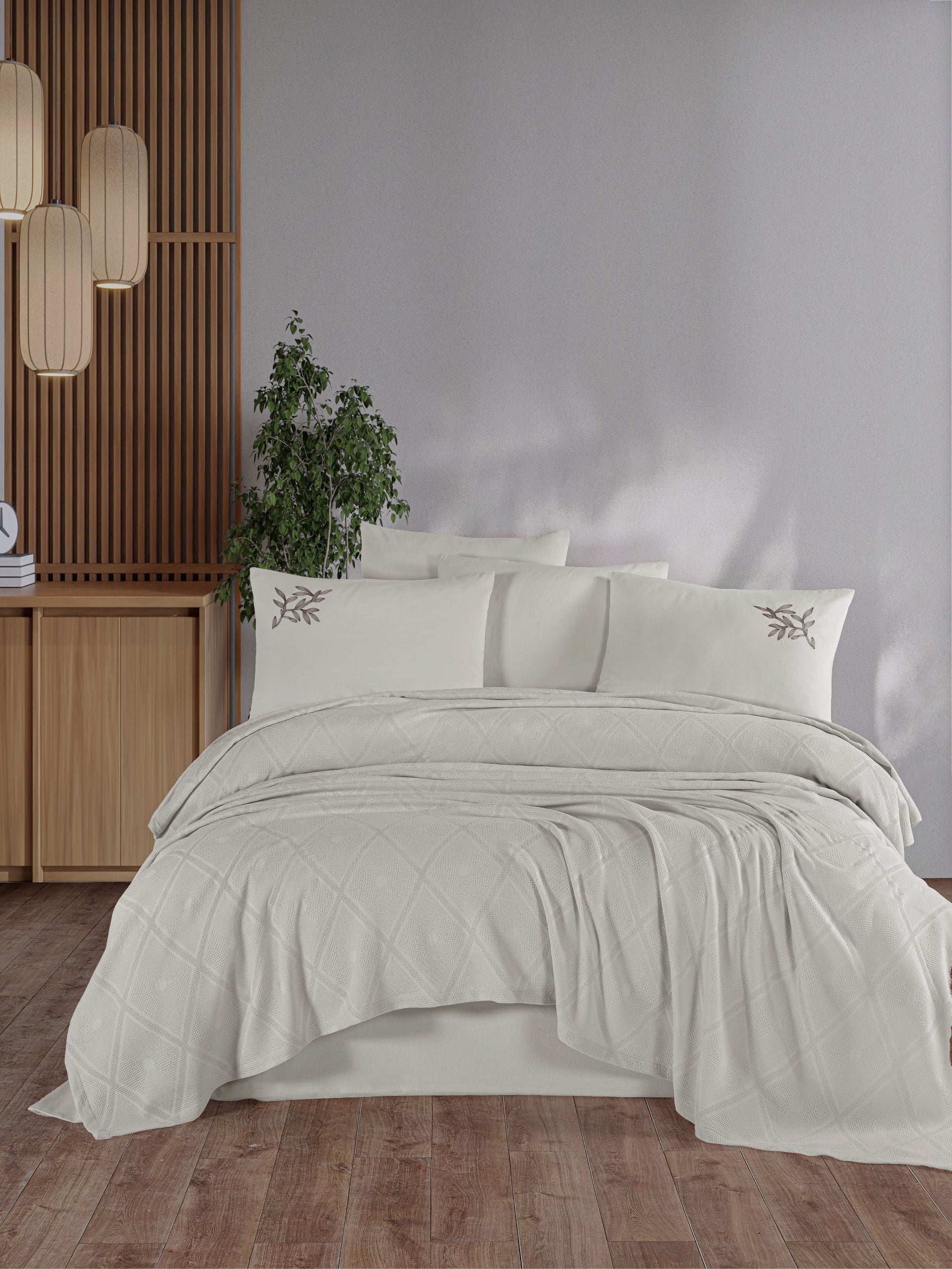 Çift Kişilik Nakışlı Çeyizlik Pike Seti Premium Battal Boy Pike Takımı