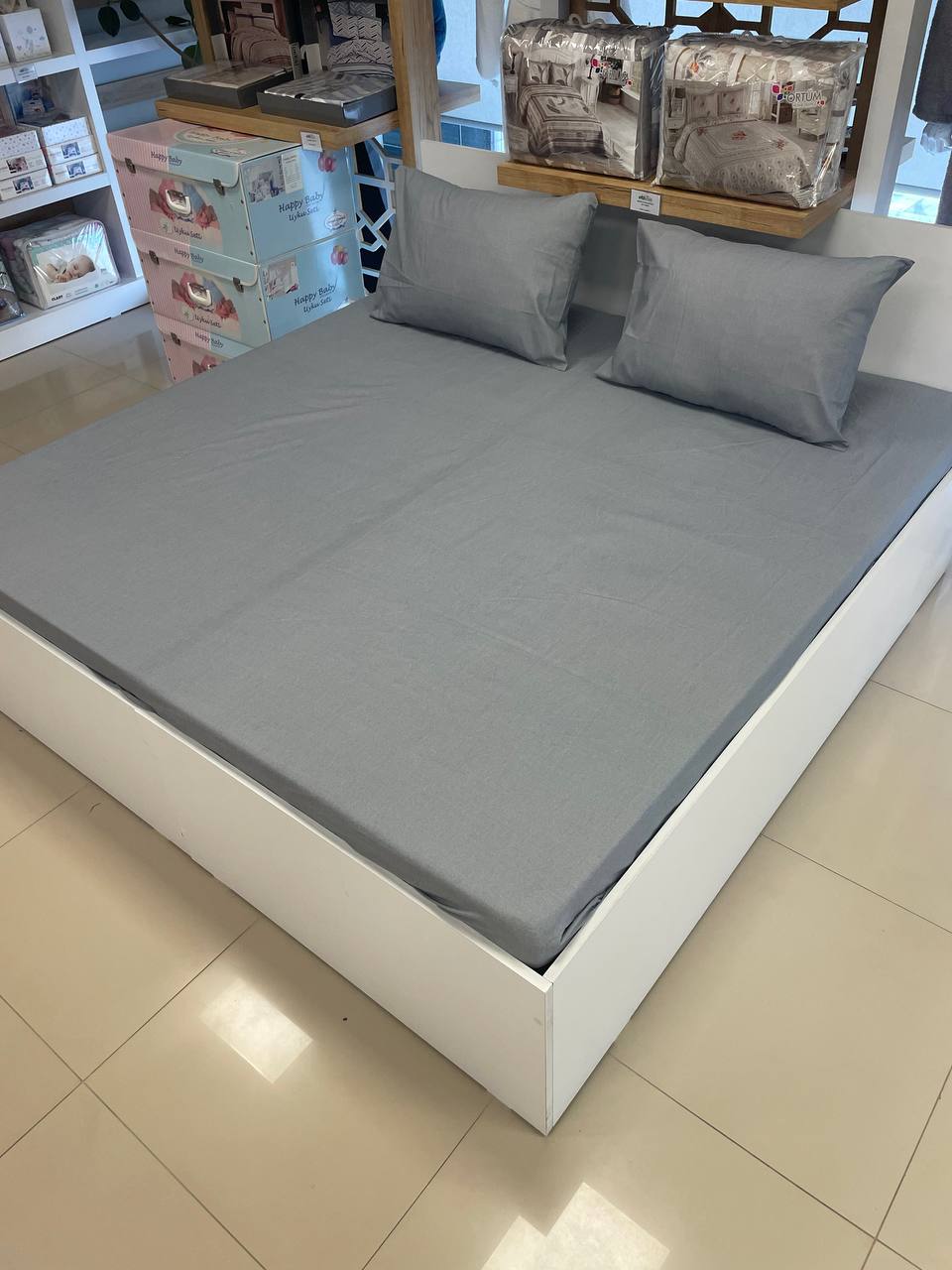 180*200 +30 Derinlikli Çift Kişilik Pamuklu Lastikli Çarşaf - GRİ