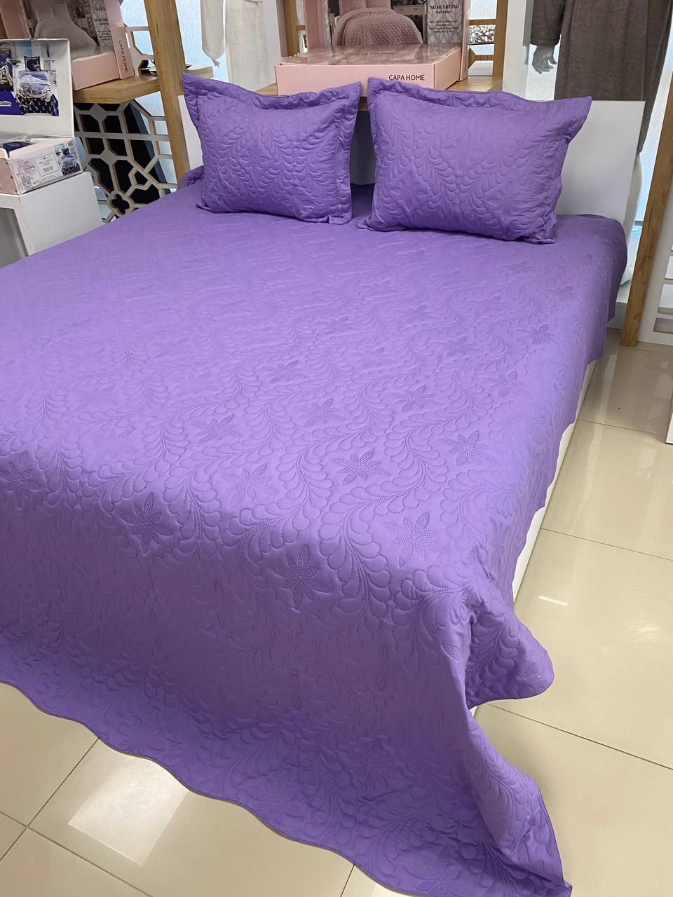Çift Kişilik Battal Boy  Yatak Örtüsü Takımı Lila