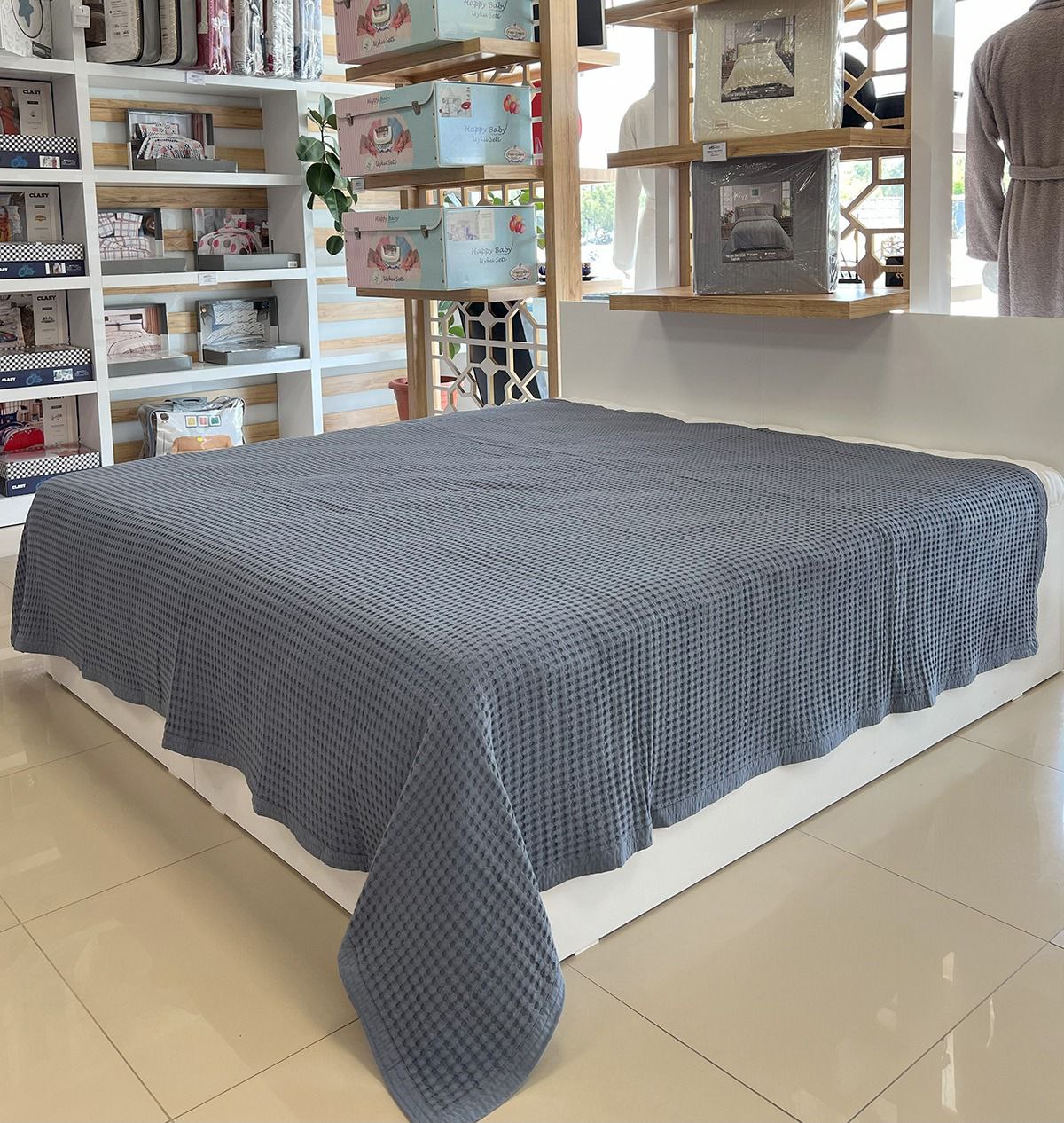 Çift Kişilik Battal Boy Pamuk Havuzlu Tek Pike - ANTRASİT