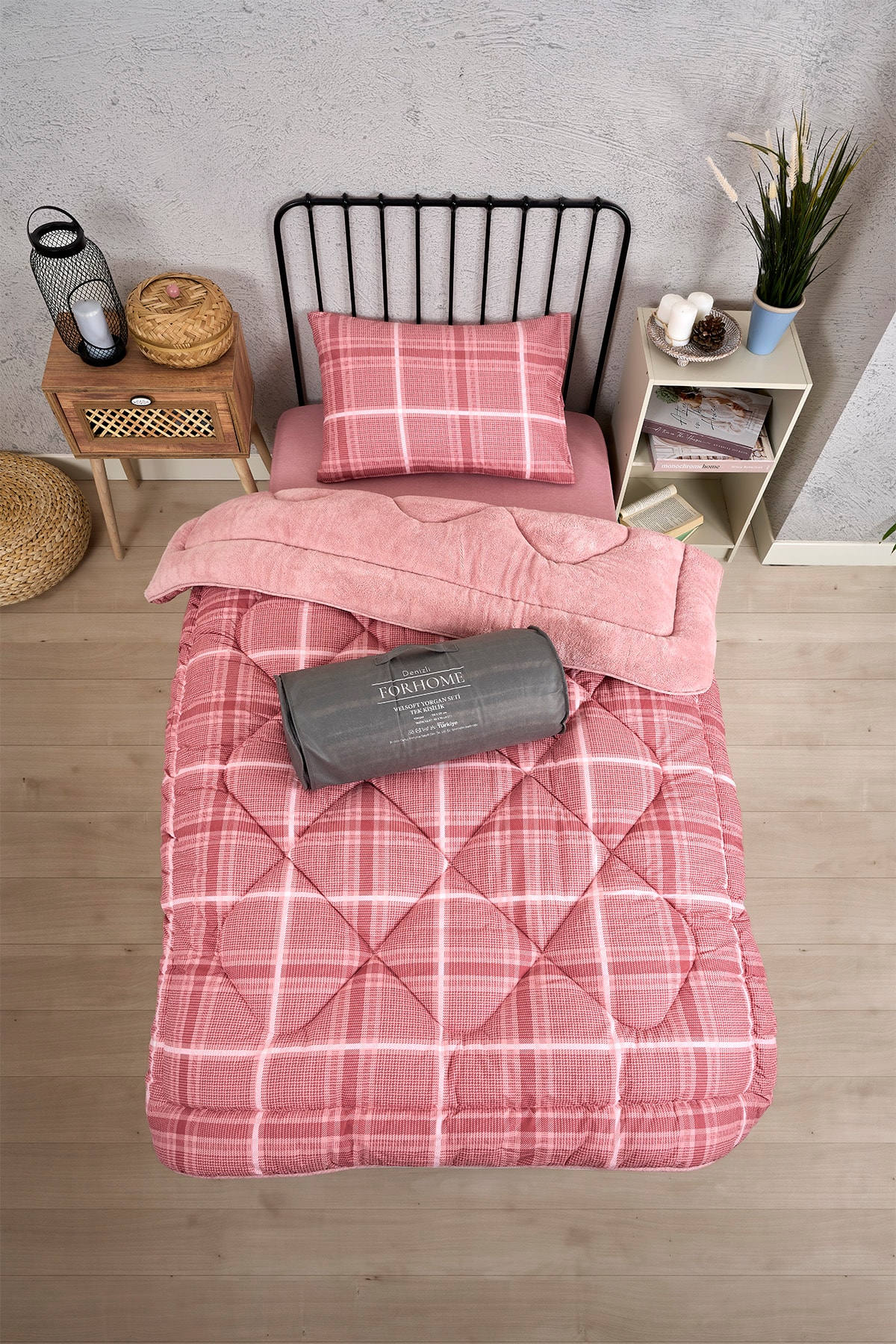 Tek Kişilik Yorgan Çift Taraflı Lüx Welsoft  Elit Yorgan Pofuduk Yumuşak Yorgan ve Yastık Kılıfı - SAFİR PUDRA